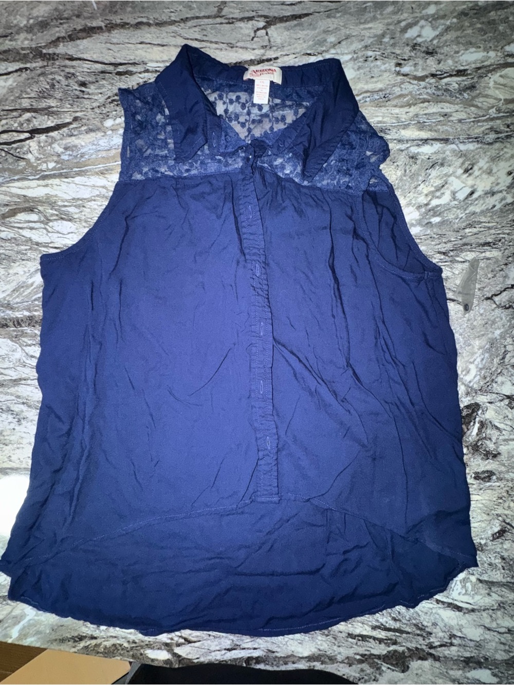 Arizona Jean Company Navy Lace Yoke Sleeveless Button-Front Camisole